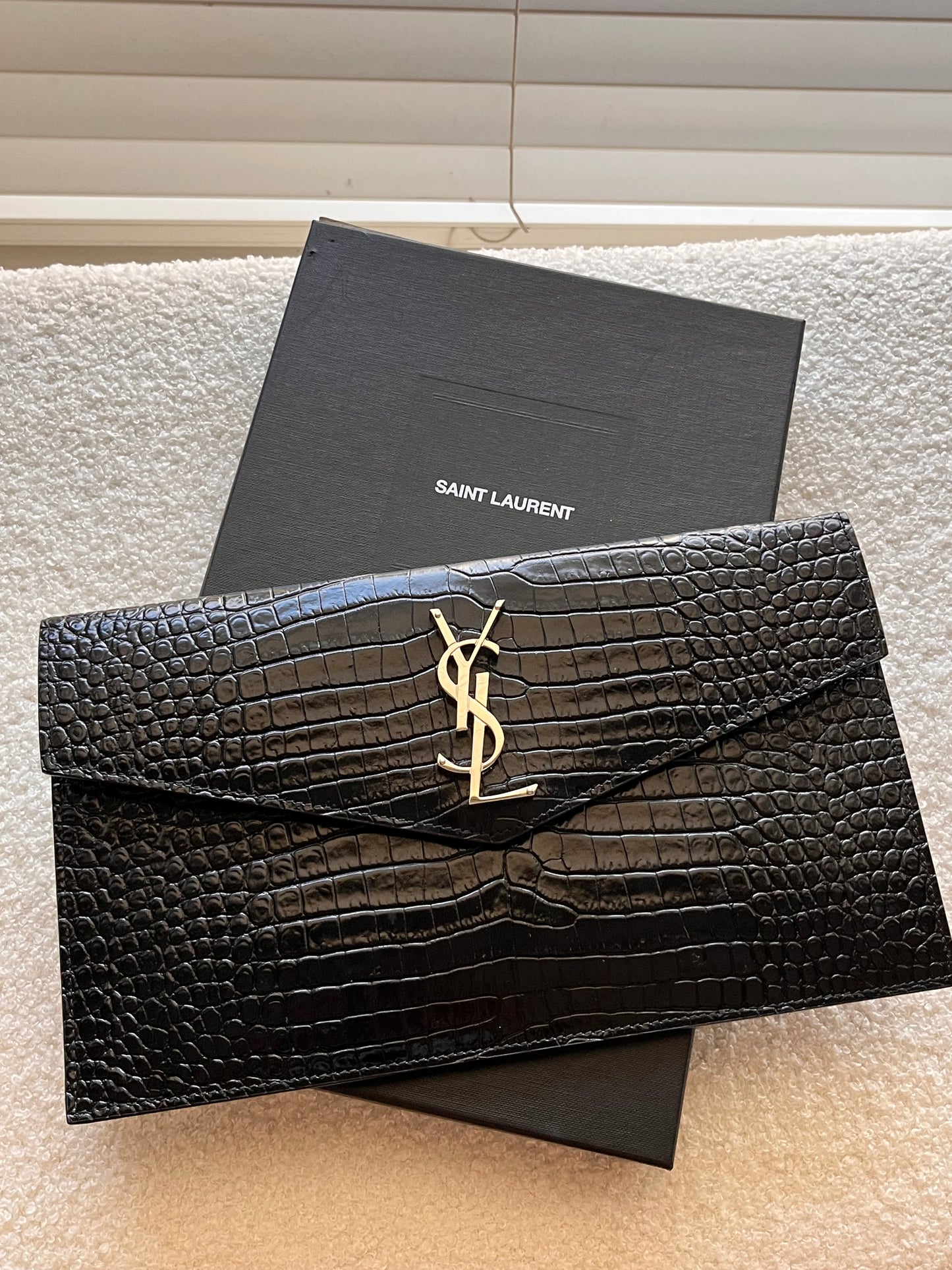 YSL Uptown Clutch Crocodile Leather